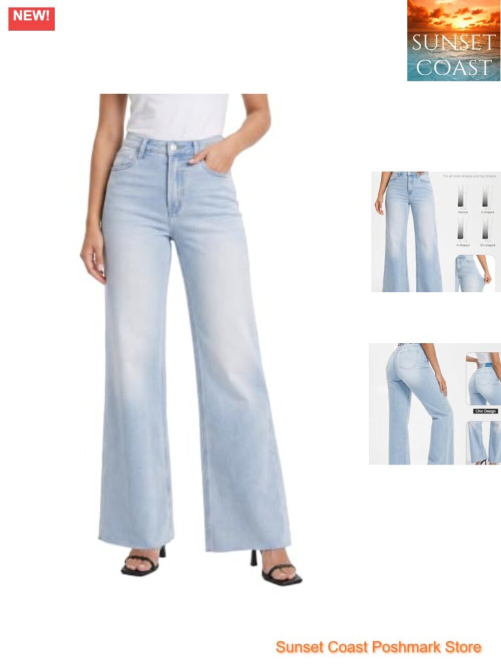 High Waisted Stretchy Wide Leg Flare Jeans Women 32" Inseam Raw Hem